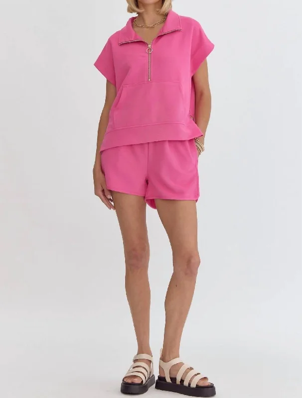 Leisure Time Leisure Time Putting Sugar On Me Ribbed Shorts In Hot Pink