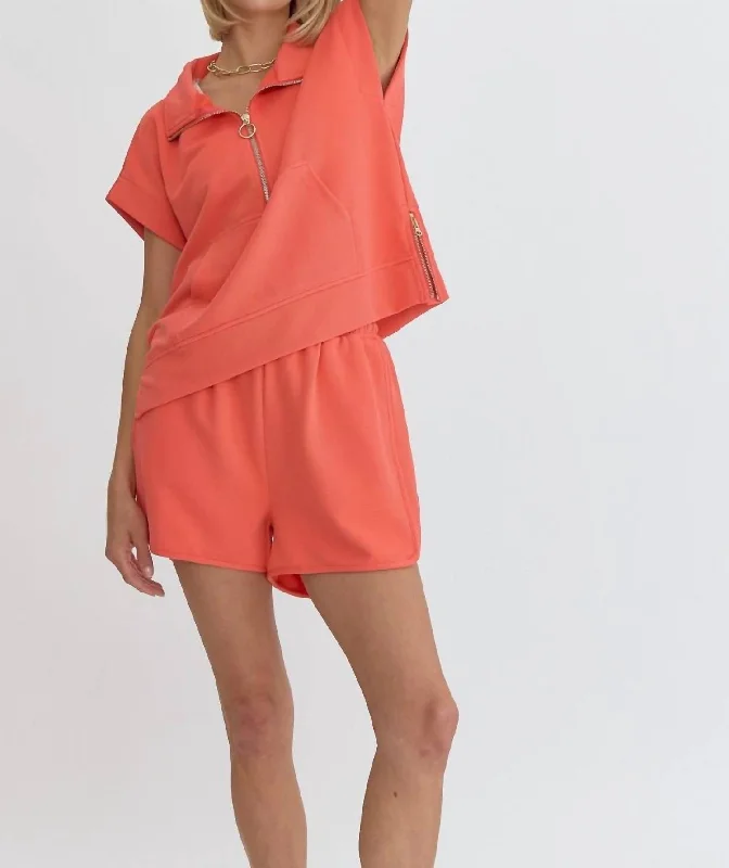 Chic Style Chic Style Putting Sugar On Me Ribbed Shorts In Orange Red