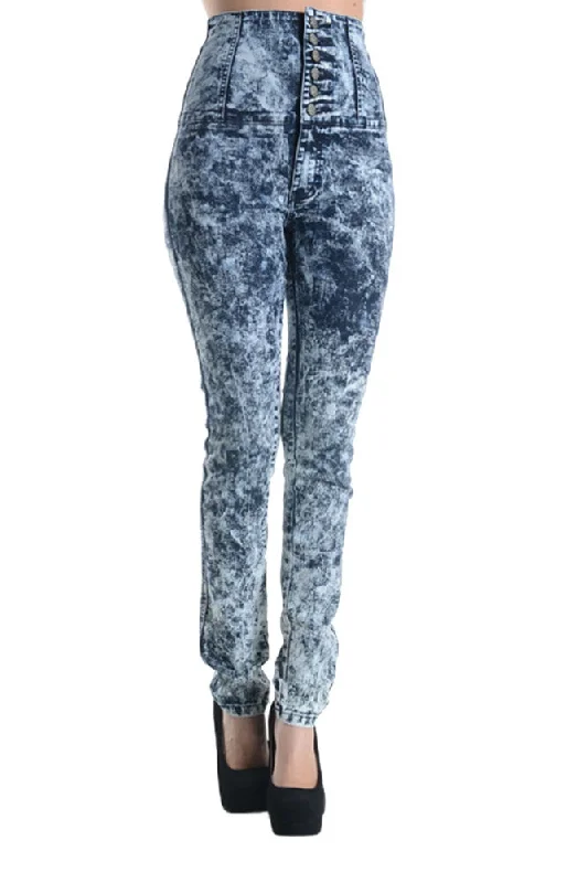 Minimalism Minimalism Washed High Waisted Button Up Skinny Jeans