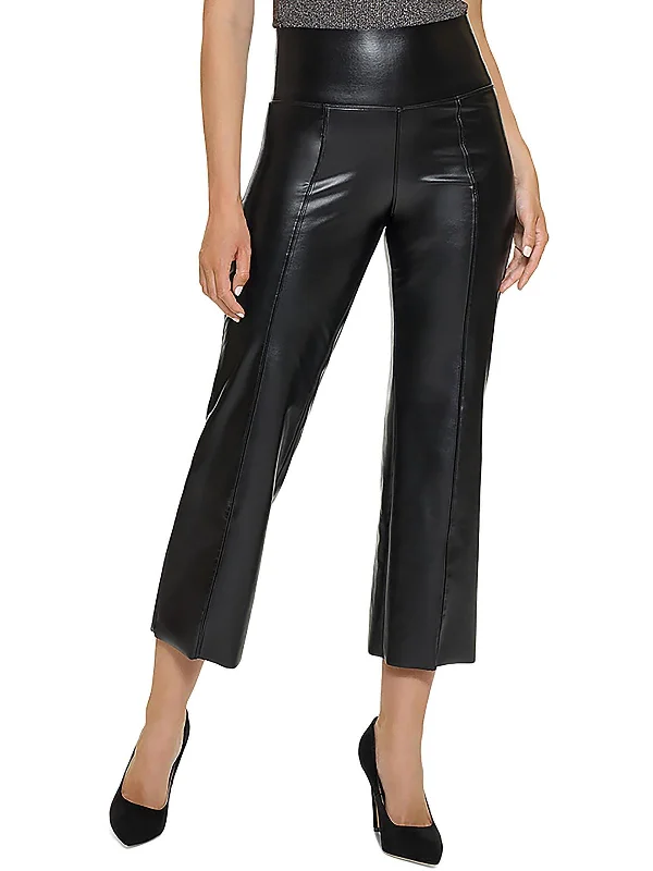 Elegant Lapel Style Elegant Lapel Style Womens Faux Leather High Rise Flared Pants
