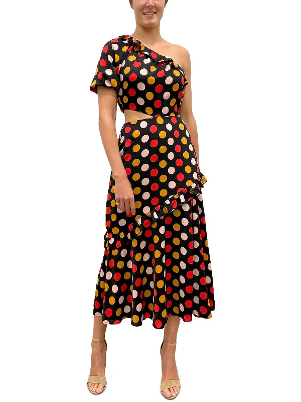 Romantic Dinner Romantic Dinner Womens Polka Dot One Shoulder Midi Dress