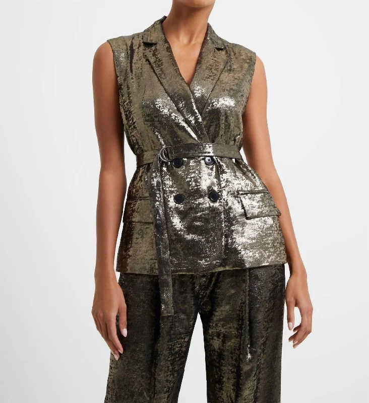 Personalized Printing Design Personalized Printing Design Alara Molten Sleeveless Gilet In Metallic Personalized Printing Design Personalized Printing Design Alara Molten Sleeveless Gilet In Metallic