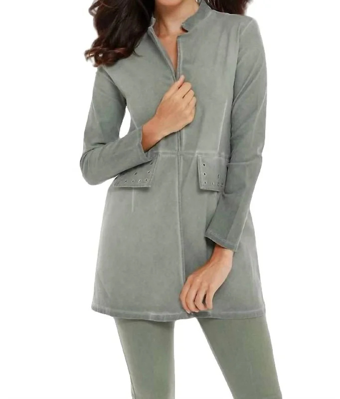 Elegant And Unique Charm Elegant And Unique Charm Amaya Long Grommet Jacket In Olive Elegant And Unique Charm Elegant And Unique Charm Amaya Long Grommet Jacket In Olive
