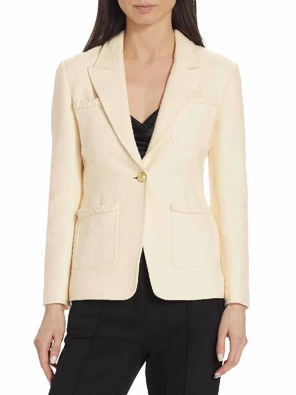 Casual Basic Style Casual Basic Style Assila Single Breasted Braid Trim Jacket In Ecru Casual Basic Style Casual Basic Style Assila Single Breasted Braid Trim Jacket In Ecru