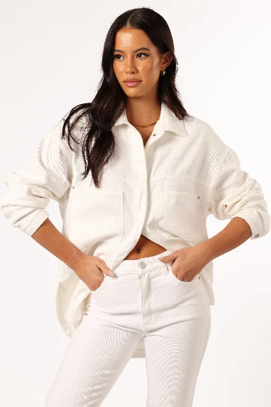 Elegant Wool Coat Elegant Wool Coat Cassie Oversized Denim Shacket - Ivory