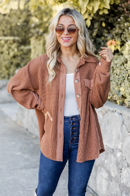 Leisure Time Leisure Time Change The Game Brown Waffle Knit Shacket FINAL SALE