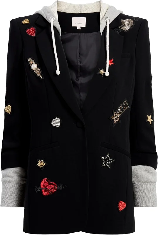 Distinctive Personality Distinctive Personality Cinq a Sept Women's Nebula Embroidered Hooded Khloe Jacket, Black Distinctive Personality Distinctive Personality Cinq a Sept Women's Nebula Embroidered Hooded Khloe Jacket, Black