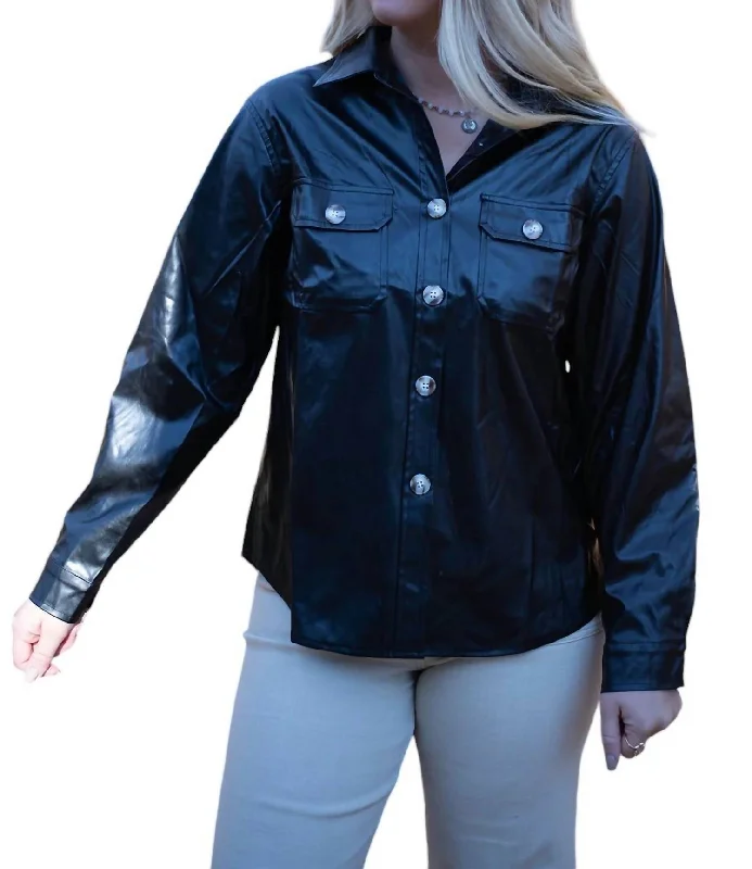 Romantic Skirt Design Romantic Skirt Design Faux Leather Oversized Shirt In Black