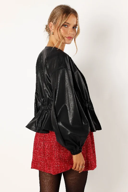 Personalized Printing Design Personalized Printing Design Ivanna Faux Leather Puff Sleeve Jacket - Black Personalized Printing Design Personalized Printing Design Ivanna Faux Leather Puff Sleeve Jacket - Black