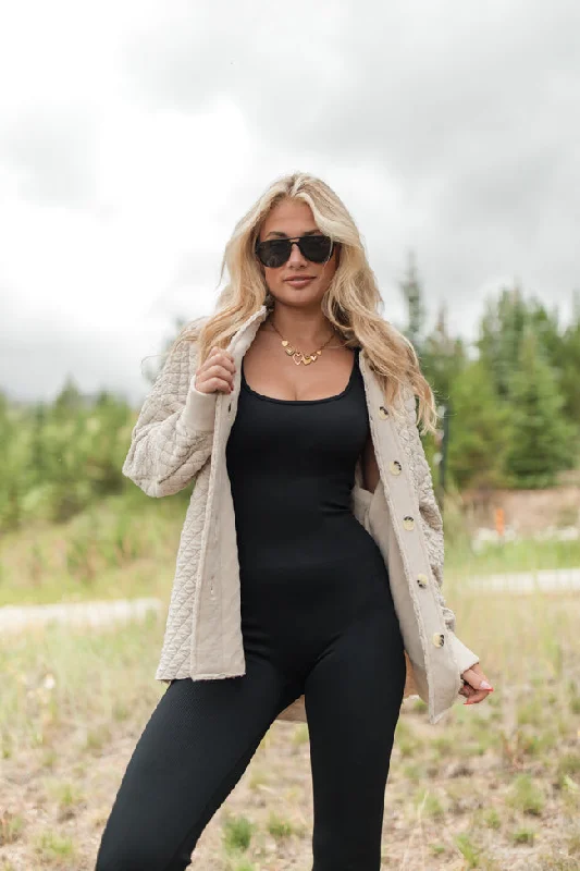 Elegant Slim Style Elegant Slim Style Just Warming Up Beige Quilted Shacket