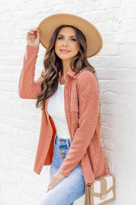 Romantic Chiffon Style Romantic Chiffon Style Mad About You Terracotta Ribbed Shacket FINAL SALE Romantic Chiffon Style Romantic Chiffon Style Mad About You Terracotta Ribbed Shacket FINAL SALE