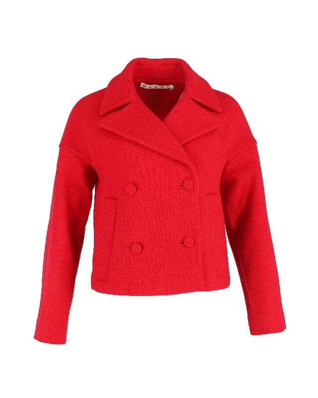 Effortless Vintage Look Effortless Vintage Look Marni Double Breasted Cropped Jacket in Red Wool Effortless Vintage Look Effortless Vintage Look Marni Double Breasted Cropped Jacket in Red Wool