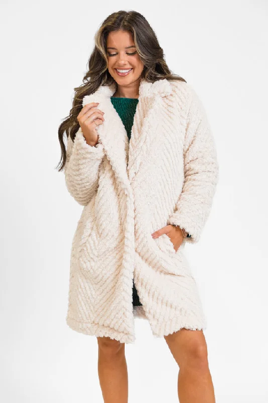Bold Luxe Style Bold Luxe Style Meet Me At The Plaza Beige Herringbone Fur Coat
