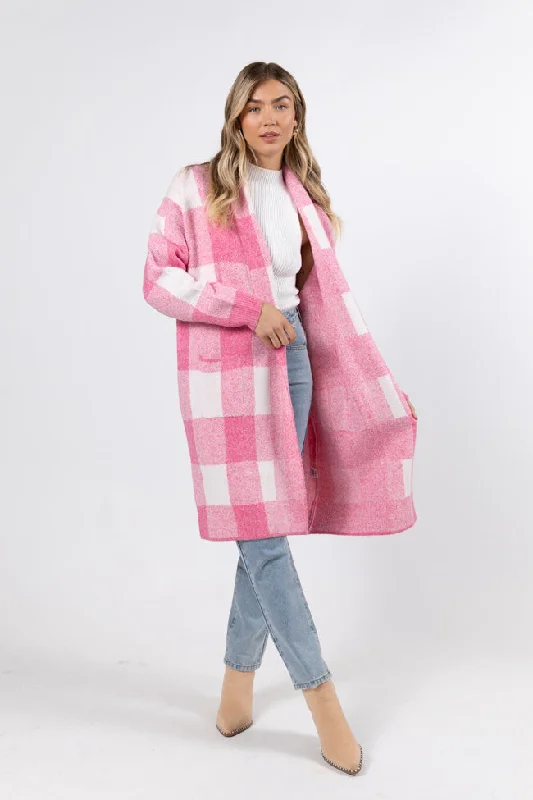 Romantic Pleated Skirt Romantic Pleated Skirt News To Me Pink Plaid Sweater Coat