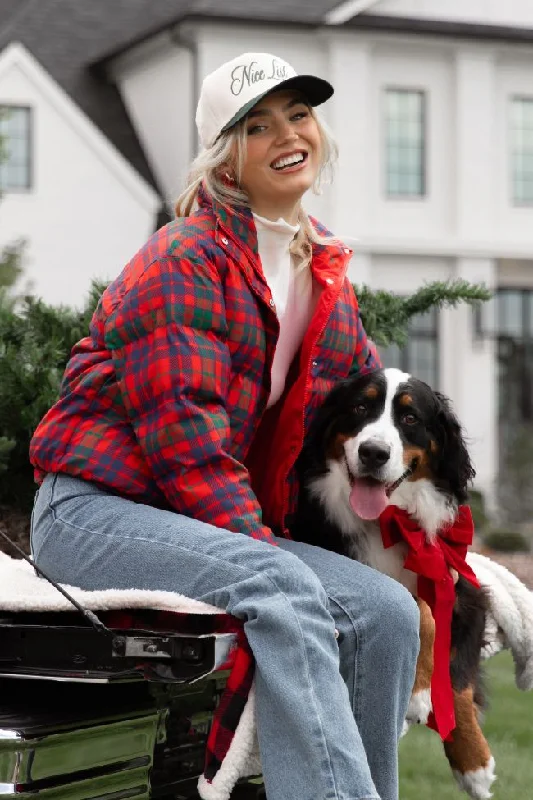 Casual Version Casual Version Puff It Up Red Plaid Puffer Jacket