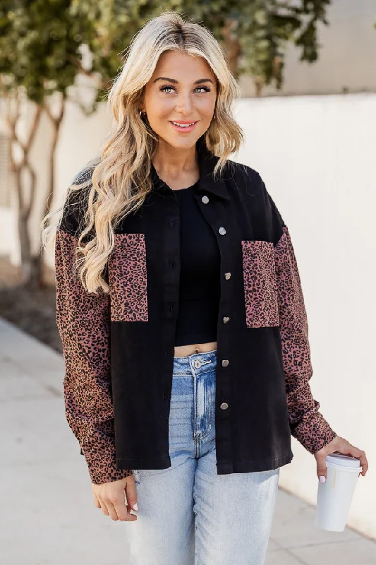Minimalism Minimalism Pushing The Limit Black And Leopard Print Shacket FINAL SALE