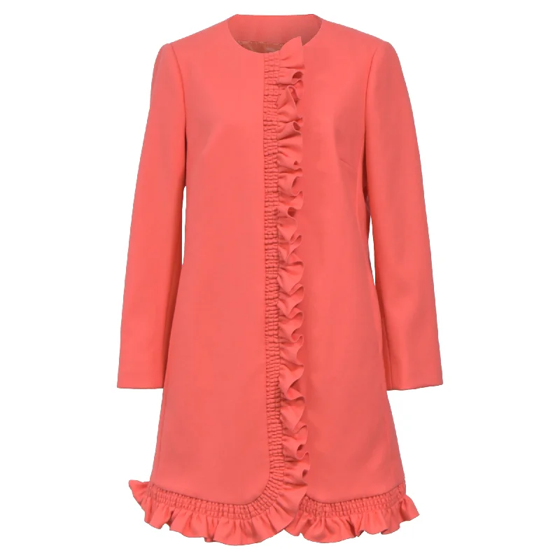 Casual Casual Style Casual Casual Style Red Valentino Ruffle Detail Coat in Pink Wool Casual Casual Style Casual Casual Style Red Valentino Ruffle Detail Coat in Pink Wool