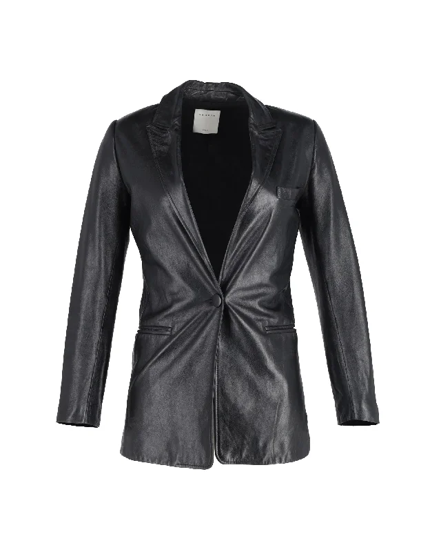 Casual Relaxed Chic Casual Relaxed Chic Sandro Single-Breasted Blazer in Black Leather Casual Relaxed Chic Casual Relaxed Chic Sandro Single-Breasted Blazer in Black Leather
