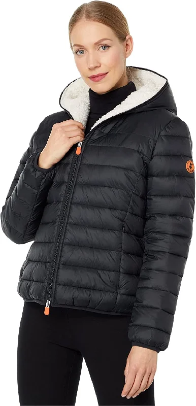 Bold Luxe Style Bold Luxe Style Save The Duck Women's Gwen Hooded Sherpa Black Coat Jacket Bold Luxe Style Bold Luxe Style Save The Duck Women's Gwen Hooded Sherpa Black Coat Jacket