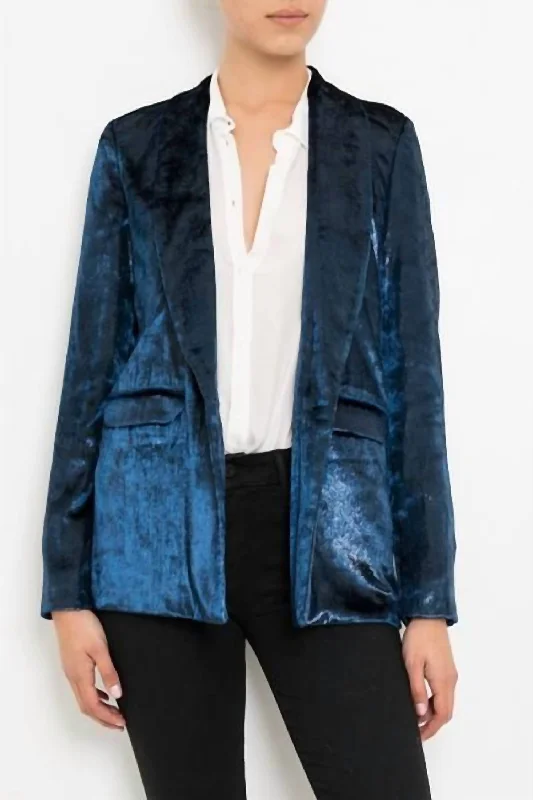 Elegant And Sweet Style Elegant And Sweet Style Shawl Collar Jacket In Blue