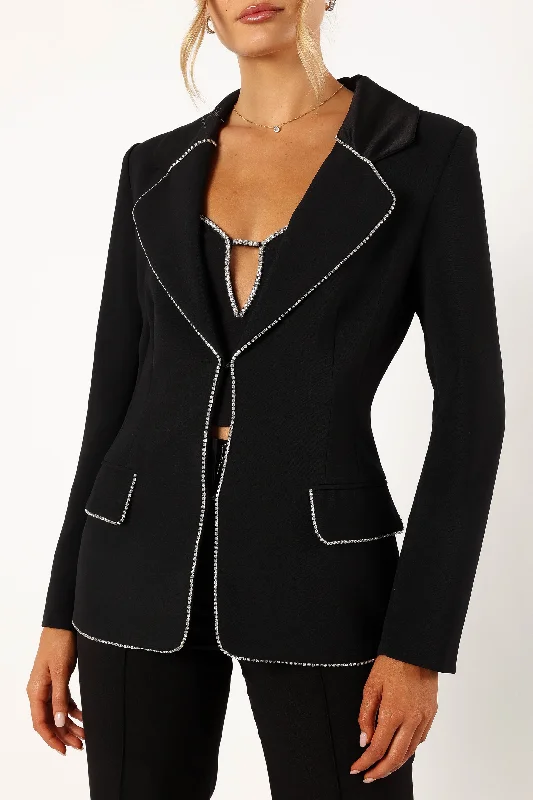 Casual Sports Suit Casual Sports Suit Shiloh Crystal Embellished Blazer - Black