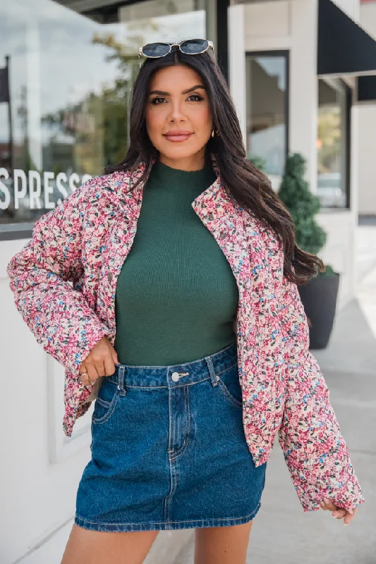 Simple Casual Feeling Simple Casual Feeling Tracking Promises Cream Multi Floral Corduroy Puffer Jacket