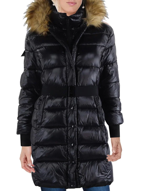 Simple Design Skirt Simple Design Skirt Womens Faux Fur Trim Hooded Puffer Jacket