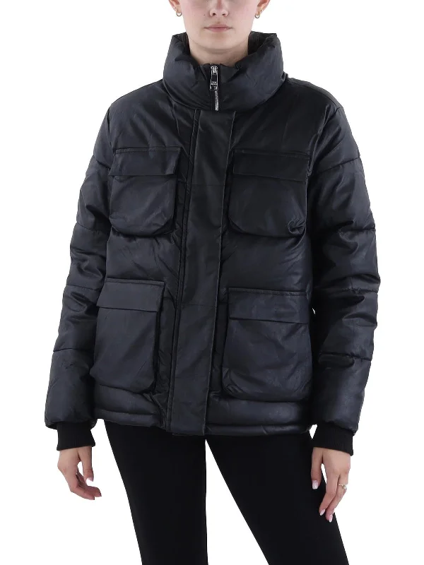 Elegant And Sweet Style Elegant And Sweet Style Womens Faux Leather Cold Weather Puffer Jacket Elegant And Sweet Style Elegant And Sweet Style Womens Faux Leather Cold Weather Puffer Jacket
