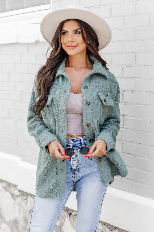 Simple Design Sense Simple Design Sense Wonderful Soul Olive Sherpa Shacket