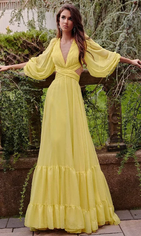 Chic Style Chic Style Jovani 23325 - Bishop Sleeve A-Line Prom Gown