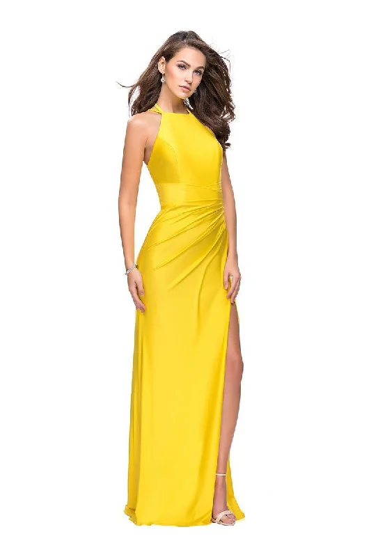 Simple And Comfortable Style Simple And Comfortable Style La Femme - 26141 High Halter Draped Jersey Sheath Gown Simple And Comfortable Style Simple And Comfortable Style La Femme - 26141 High Halter Draped Jersey Sheath Gown