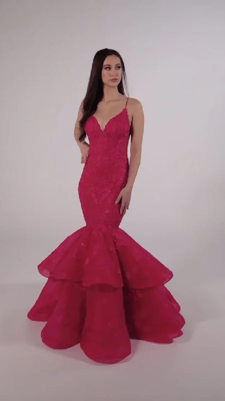 Elegant Lapel Style Elegant Lapel Style Ellie Wilde Lace Mermaid Prom Dress EW35092