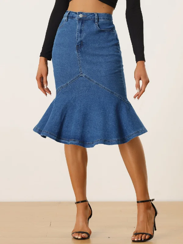 Personalized Printing Design Personalized Printing Design Fishtail Denim High Waist Bodycon Jean Ruffles Skirts Personalized Printing Design Personalized Printing Design Fishtail Denim High Waist Bodycon Jean Ruffles Skirts